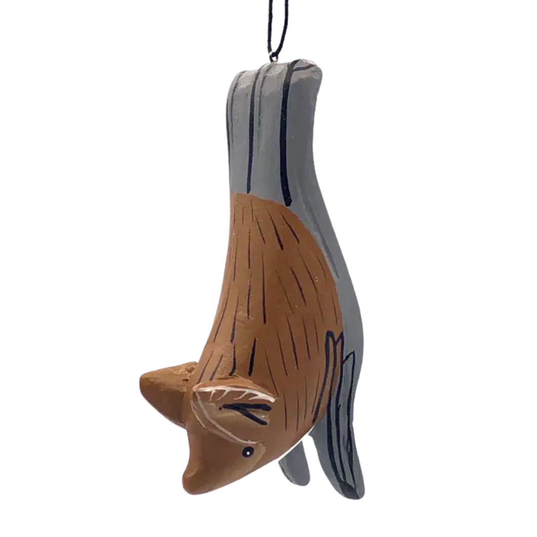 Balsa wood cave myotis bat ornament hand carved and painted with realistic detail