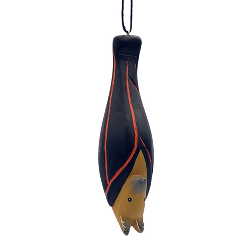 Balsa wood flying fox bat ornament hand carved and painted with realistic detail