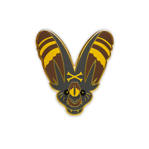 Stylized Greater False Vampire enamel pin with forehead crossbones on a white background