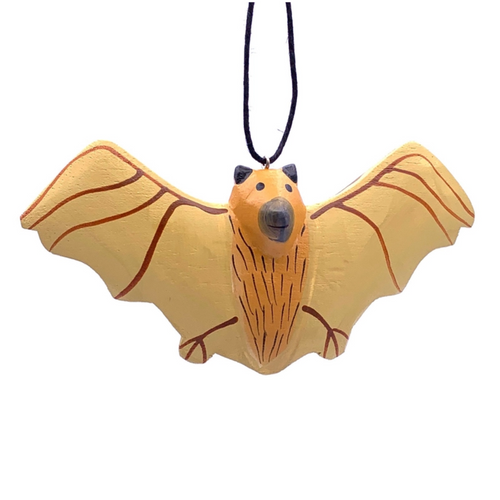 Balsa wood little brown bat ornament hand carved and painted with realistic detail