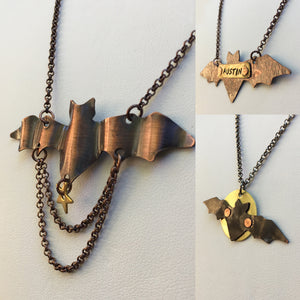Bat Flying over Full Moon Necklace