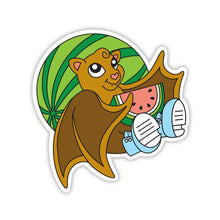 Sticker image of Melony the soap making fruit bat holding a watermelon slice