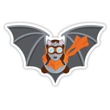 Cute aviator bat cartoon sticker wearing World War 2 goggles and an orange scarf to match the fur around his neck