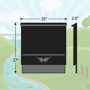 Illustration of Austin Batworks large single chambered bat house with measurements and painted the Region 1 color
