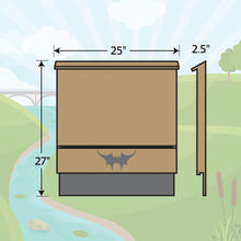 Illustration of Austin Batworks large single chambered bat house with measurements and painted the Region 2 color