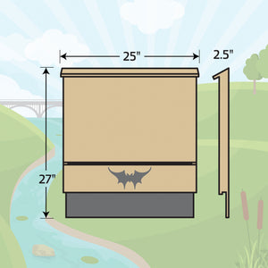 Illustration of Austin Batworks large single chambered bat house with measurements and painted the Region 3 color