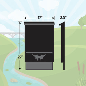 Illustration of Austin Batworks small single chambered bat house with measurements and painted the Region 1 color