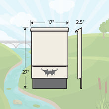 Illustration of Austin Batworks small single chambered bat house with measurements and painted the Region 4 color