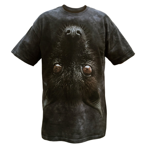 Smoky black t-shirt of giant upside down flying fox head