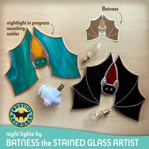 Batness Night Light: Green and Orange Stained Glass